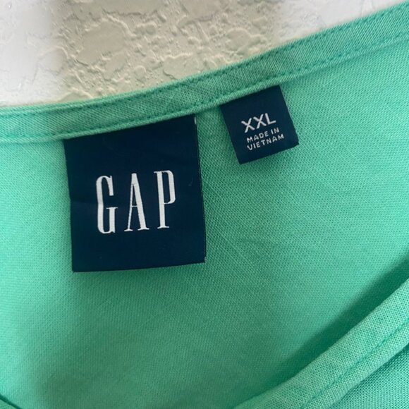 Gap Baby Doll Linen Blend Top Womens Size XXL Green Puff Sleeve Peasant Boho - Picture 2 of 8